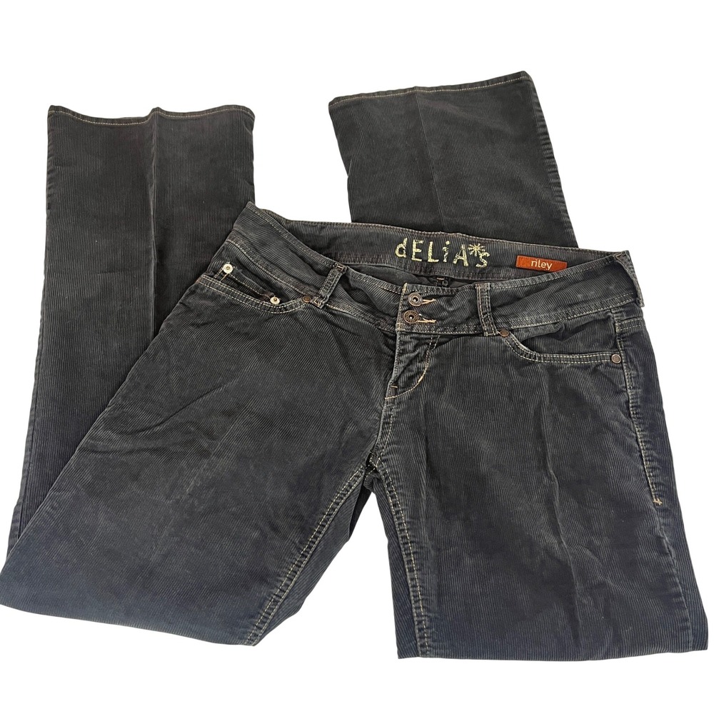 dELiA*s Riley Corduroy Flare Pants Charcoal Gray Low Rise Size 7/8R Vintage Y2K